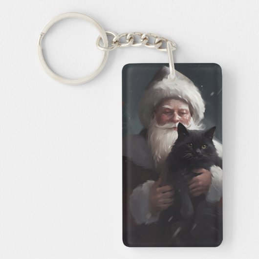 サンタクロースとタキシード猫フェスティバルクリスマス キーホルダー (正面)