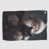 サンタクロースとタキシード猫フェスティバルクリスマス ゴルフタオル (横)