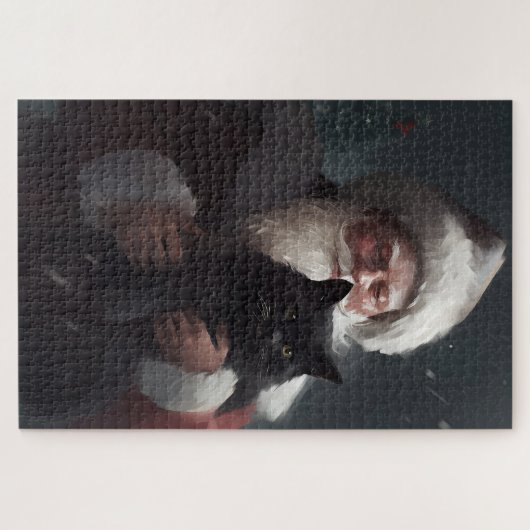 サンタクロースとタキシード猫フェスティバルクリスマス ジグソーパズル (横)