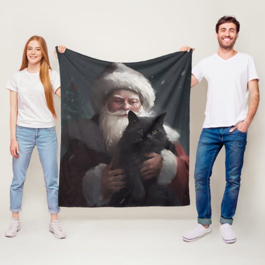 サンタクロースとタキシード猫フェスティバルクリスマス フリースブランケット (インサイチュ)