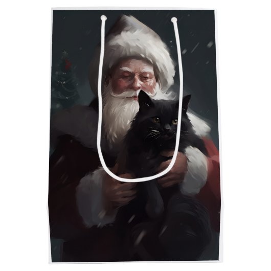 サンタクロースとタキシード猫フェスティバルクリスマス ミディアムペーパーバッグ (裏面)