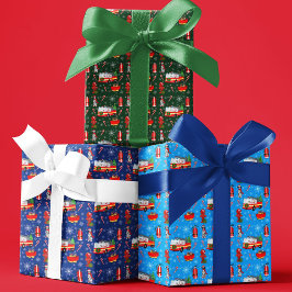 サンタクロースとダルメシアン消防士のクリスマス ラッピングペーパーシート