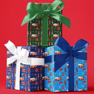 サンタクロースとダルメシアン消防士のクリスマス ラッピングペーパーシート