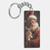 サンタクロースとチワワのクリスマスデザイン キーホルダー (正面左)
