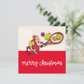 サンタクロースとテニスのクリスマス ボール ラケット 赤 シーズンカード (スタンド正面)
