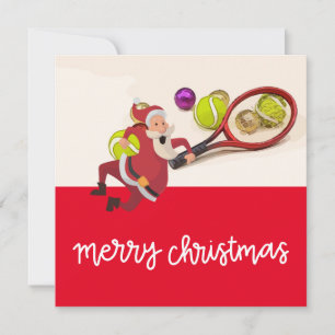 サンタクロースとテニスのクリスマス ボール ラケット 赤 シーズンカード