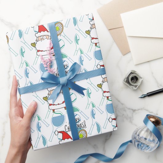 サンタクロースとテニスのクリスマス ラッピングペーパー (ギフト)
