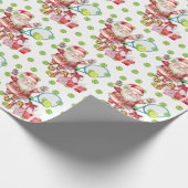 サンタクロースとテニスのクリスマス ラッピングペーパー (角)