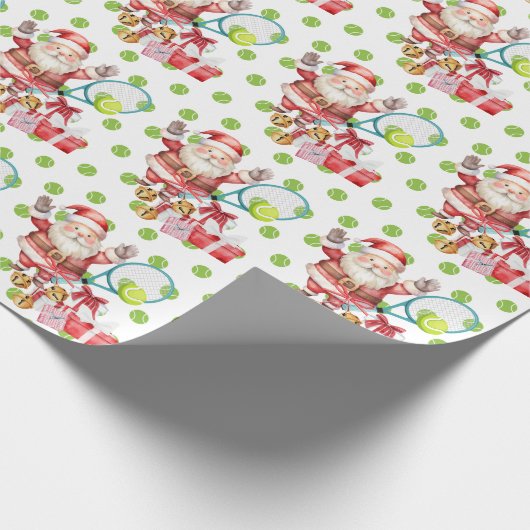 サンタクロースとテニスのクリスマス ラッピングペーパー (角)