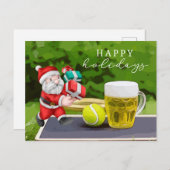 サンタクロースとテニスのハッピーホリデー ポストカード (正面/裏面)