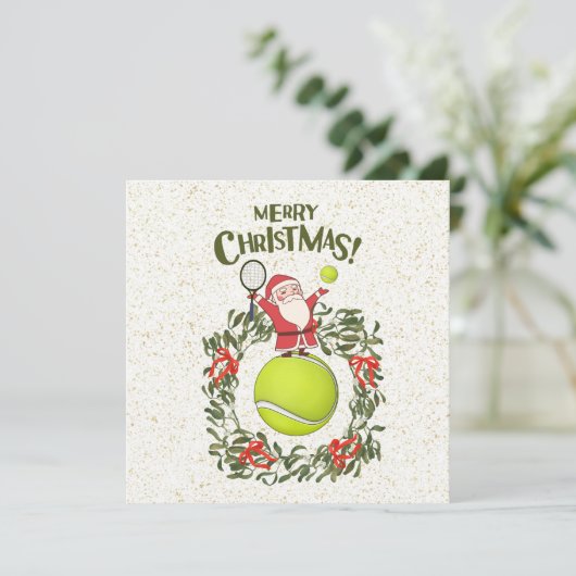 サンタクロースとテニスのメリークリスマス シーズンカード (スタンド正面)