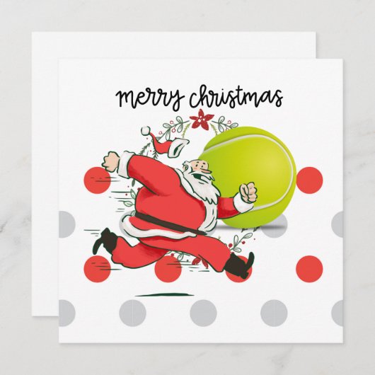 サンタクロースとテニスのメリークリスマス シーズンカード (正面/裏面)