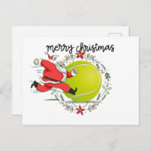 サンタクロースとテニスのメリークリスマス シーズンポストカード (正面/裏面)