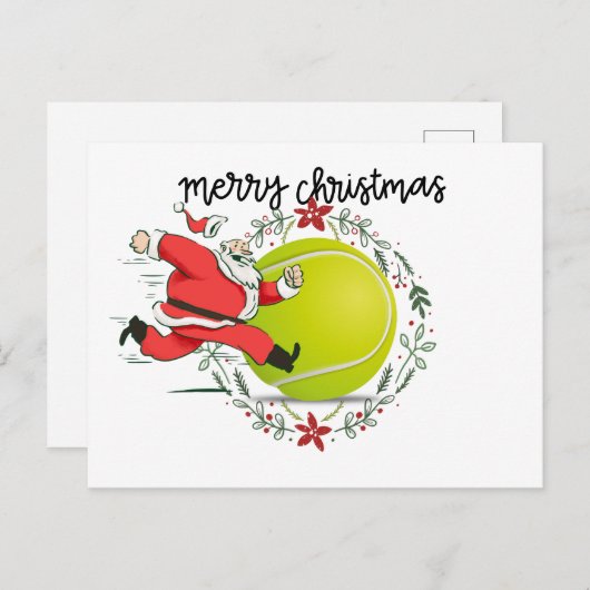 サンタクロースとテニスのメリークリスマス シーズンポストカード (正面/裏面)