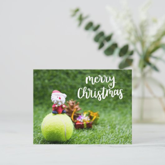 サンタクロースとテニスのメリークリスマス ポストカード (スタンド正面)