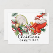 サンタクロースとテニスクリスマス シーズンポストカード (正面/裏面)