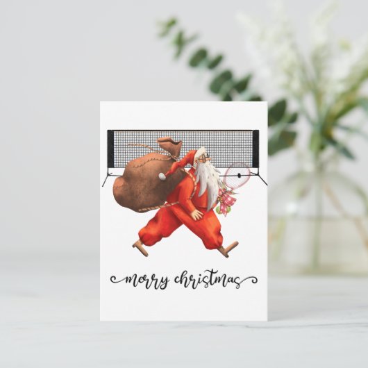 サンタクロースとテニスクリスマス シーズンポストカード (スタンド正面)