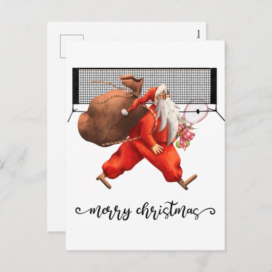 サンタクロースとテニスクリスマス シーズンポストカード (正面/裏面)