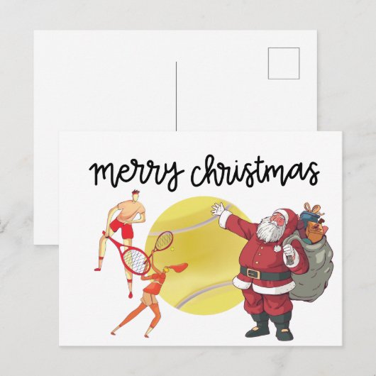 サンタクロースとテニスクリスマス ポストカード (正面/裏面)