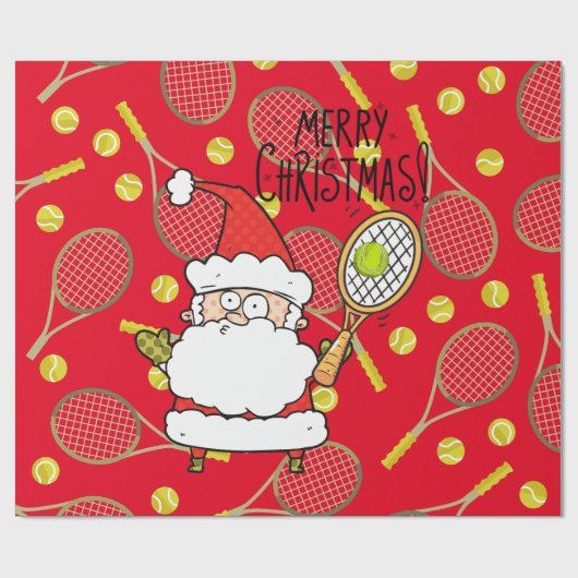 サンタクロースとテニスクリスマス ラッピングペーパー (フラット)