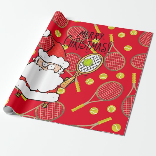 サンタクロースとテニスクリスマス ラッピングペーパー (アンロールド)