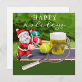 サンタクロースとテニス　プレーヤーにハッピーホリデー シーズンカード (正面/裏面)