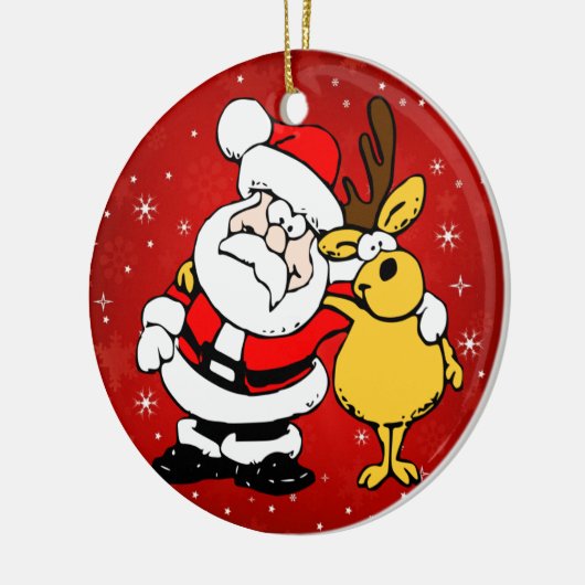 サンタクロースとトナカイかわいいおもしろいクリスマス セラミックオーナメント (左)