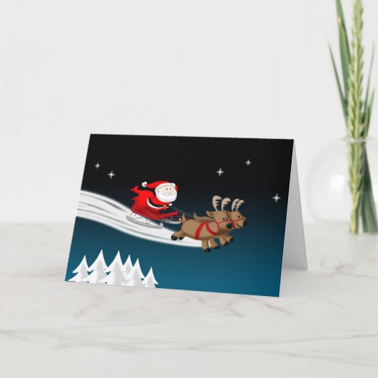 サンタクロースとトナカイがそりのクリスマスカード シーズンカード (正面)
