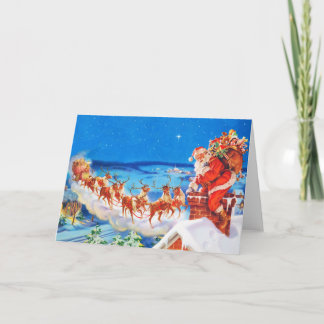 サンタクロースとトナカイが屋上に シーズンカード