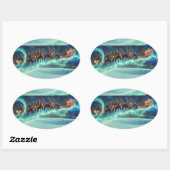 サンタクロースとトナカイそりのクリスマス 楕円形シール (シート)