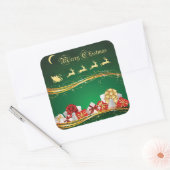 サンタクロースとトナカイとのクリスマスグリーティング スクエアシール (封筒)