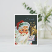 サンタクロースとトナカイとカレンダー、ヴィンテージ ポストカード (スタンド正面)