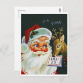 サンタクロースとトナカイとカレンダー、ヴィンテージ ポストカード (正面/裏面)