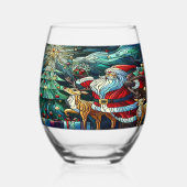 サンタクロースとトナカイに贈り物を ステムなしワイングラス (正面)