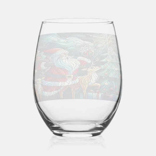 サンタクロースとトナカイに贈り物を ステムなしワイングラス (裏面)