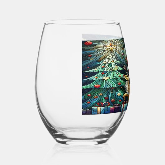 サンタクロースとトナカイに贈り物を ステムなしワイングラス (右)