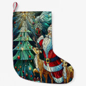 サンタクロースとトナカイに贈り物を スモールクリスマスストッキング (正面)