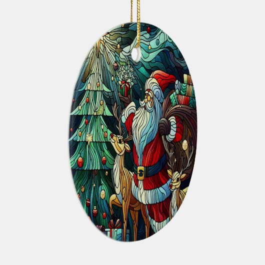 サンタクロースとトナカイに贈り物を セラミックオーナメント (右)