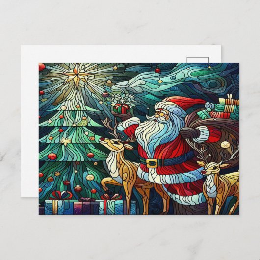 サンタクロースとトナカイに贈り物を ポストカード (正面/裏面)