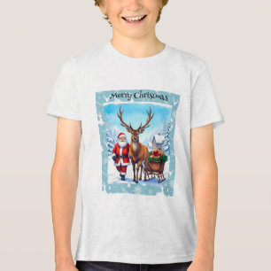 サンタクロースとトナカイのクリスマスジャーニー トライブレンドTシャツ