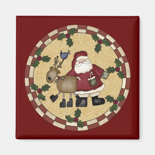 サンタクロースとトナカイのクリスマスマグネット マグネット (正面)
