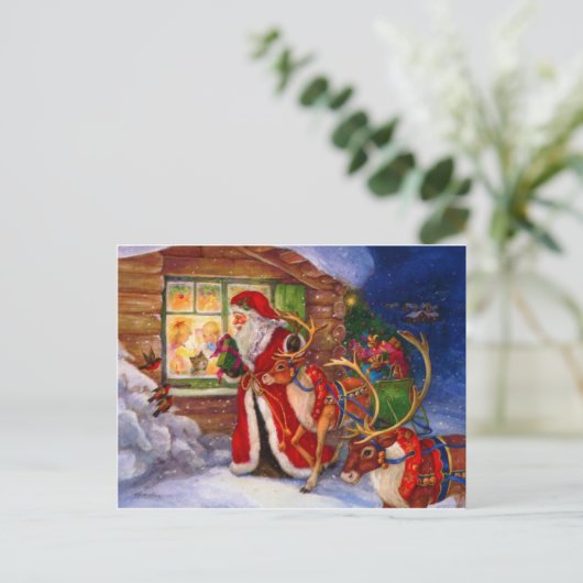 サンタクロースとトナカイのクリスマス シーズンポストカード (スタンド正面)