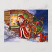 サンタクロースとトナカイのクリスマス シーズンポストカード (正面)
