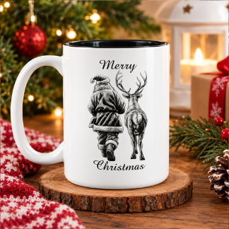 サンタクロースとトナカイのクリスマス ツートーンマグカップ