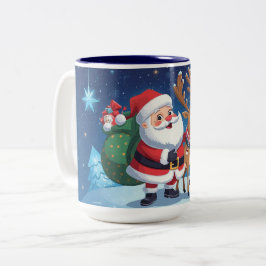 サンタクロースとトナカイのクリスマス ツートーンマグカップ