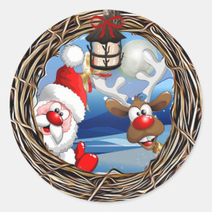 サンタクロースとトナカイのクリスマス ラウンドシール