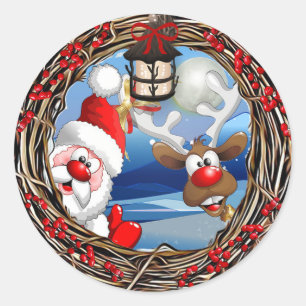 サンタクロースとトナカイのクリスマス ラウンドシール