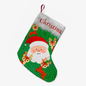 サンタクロースとトナカイの可愛いパーソナライズされた名前 スモールクリスマスストッキング (正面 (吊り時))