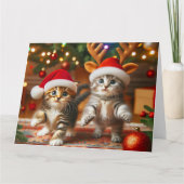 サンタクロースとトナカイの帽子が可愛い子猫 サンキューカード (正面)
