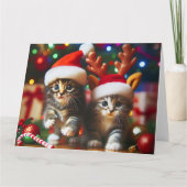 サンタクロースとトナカイの帽子が可愛い子猫 サンキューカード (正面)